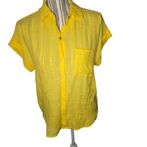 Love University Women's Bright Yellow Short Sleeve Button-Up Shirt Size M